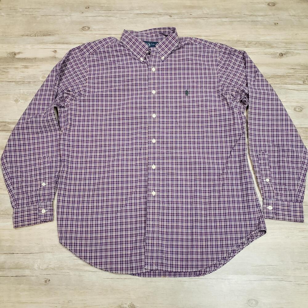 Ralph Lauren Shirt Mens XL Purple Classic Plaid Long Sleeve Button Down Casual